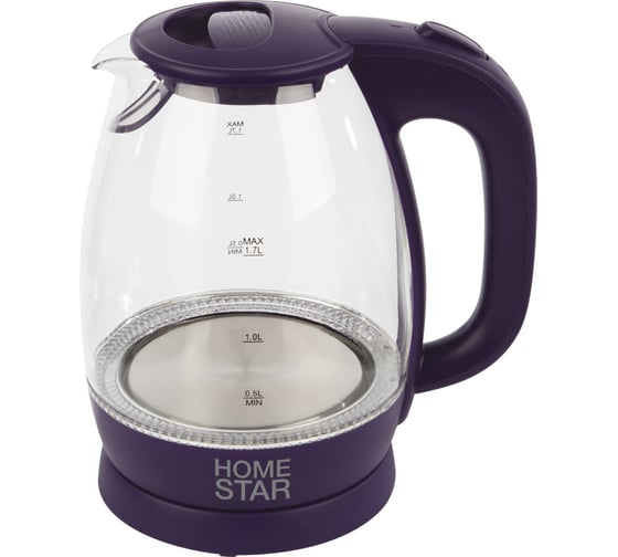 Чайник HomeStar HS-1012 1.7 л, стекло/пластик, фиолетовый 003847
