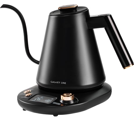 Чайник для заваривания кофе и чая Galaxy LINE GL 0341, 1 л, 1100 Вт, черный, металлический корпус, регулировка температуры от 40 до 100°C, поддержание температуры 7010103410