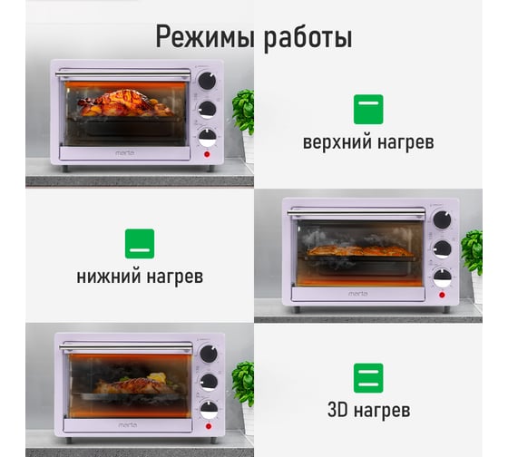 Мини-печь MARTA MT-EO4283A лиловый аметист, 18 л 39774