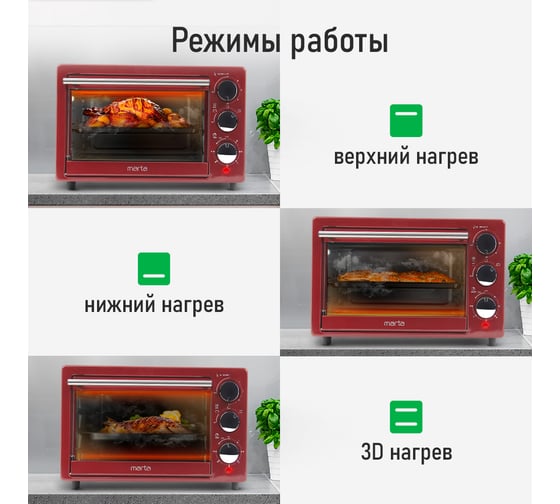 Мини-печь MARTA MT-EO4283A красный рубин, 18 л 39777