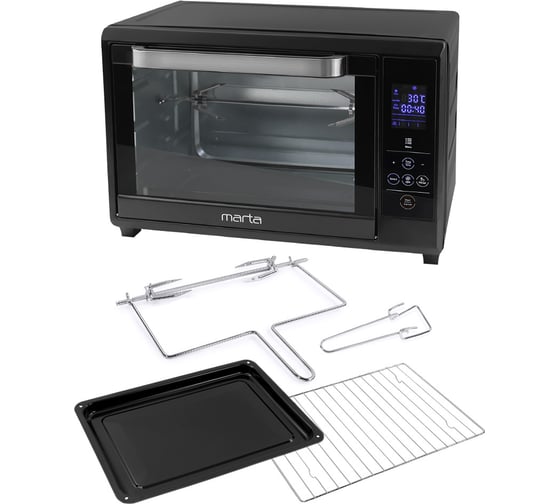 Мини-печь MARTA MT-EO4285B черный жемчуг, 40 л, сенсор, 8 режимов+конвекция+шашл+вертел 42153
