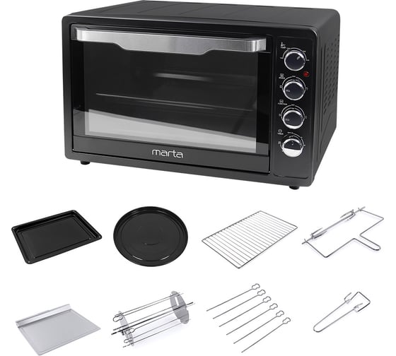 Мини-печь MARTA MT-EO4291B черный жемчуг, 65 л, 12 режимов+конвекция+ шашлыч+ эмаль 40877