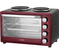 Мини-печь LUMME LU-EO1712B бордовый гранат, 40 л, конфорки, конвекция, вертел 39079