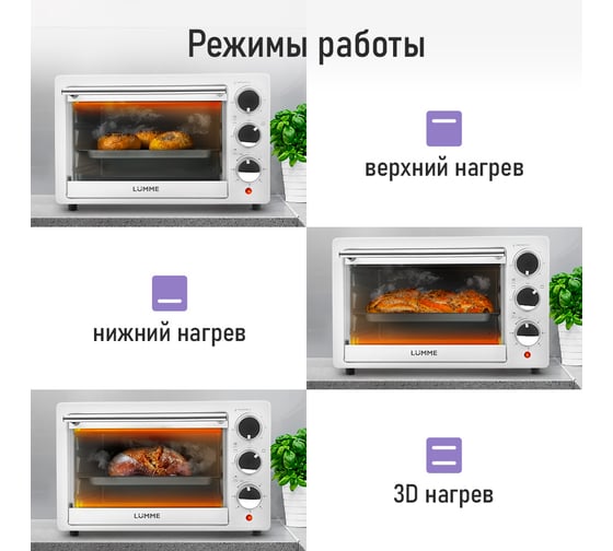 Мини-печь LUMME LU-EO1716A белый жемчуг, 18 л 39768