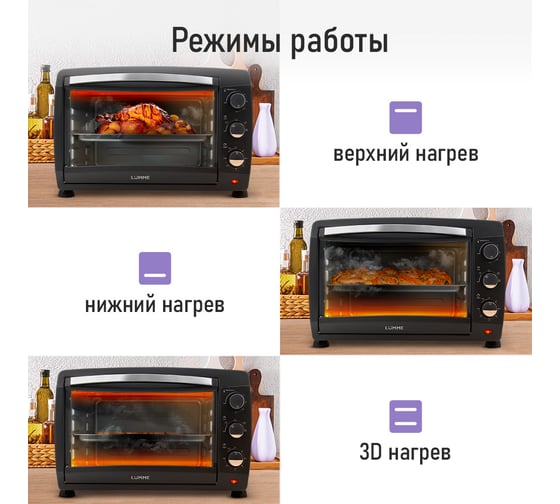 Мини-печь LUMME LU-EO1717A черный жемчуг, 50 л, конвекция 39772