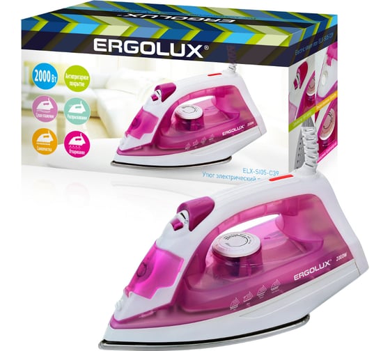 Паровой электрический утюг ERGOLUX ELX-SI05-C39 фиолетовый/белый, тефлон, 13976