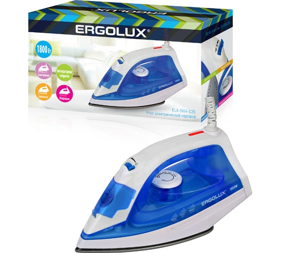 Паровой электрический утюг ERGOLUX ELX-SI04-C35 синий/белый, тефлон 13975