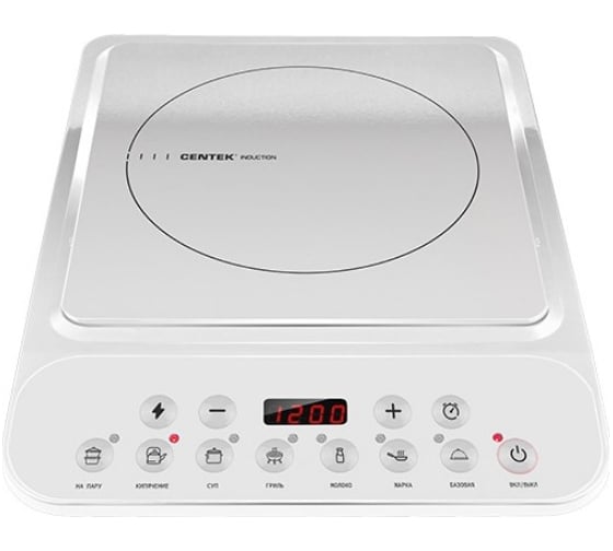 Индукционная плитка Centek 2000Вт, 8 настроек мощности, 7 программ, таймер, LED-дисплей CT-1517 White