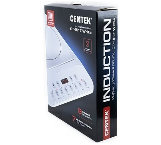 Индукционная плитка Centek 2000Вт, 8 настроек мощности, 7 программ, таймер, LED-дисплей CT-1517 White