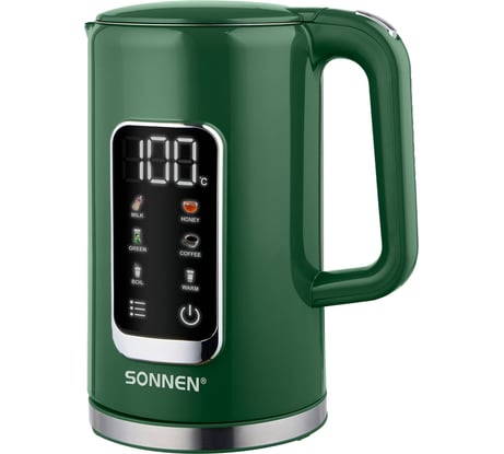 Чайник с терморегулятором и дисплеем SONNEN ДВОЙНЫЕ СТЕНКИ, KT-8723EG,1,7л, 2200Вт, изумруд 454689