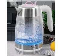 Стеклянный чайник STINGRAY ST-KT3006A белый/розовый 41094