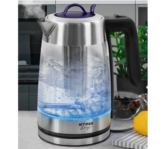 Стеклянный чайник STINGRAY ST-KT3006A черный/индиго 41091