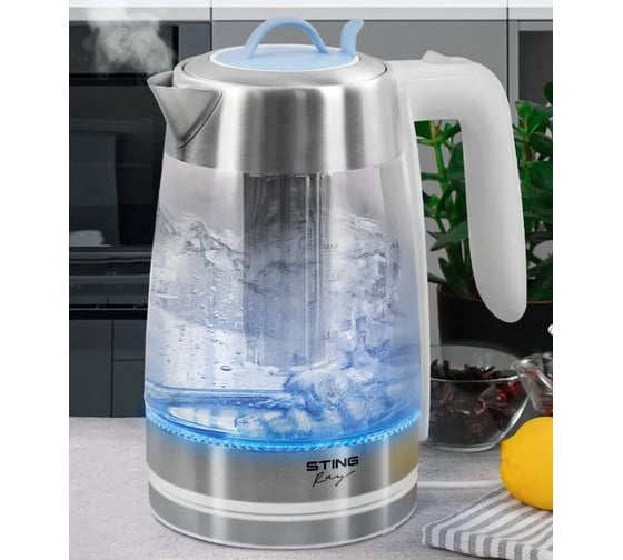 Стеклянный чайник STINGRAY ST-KT3006A белый/голубой 41096