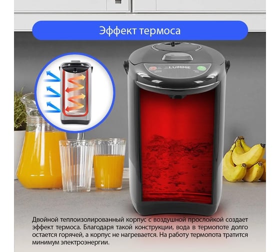 Термопот LUMME LU-299 черный/черная сталь 34879