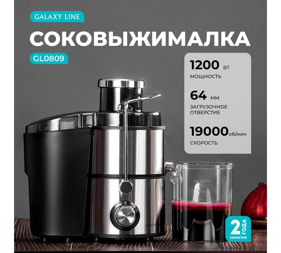 Соковыжималка Galaxy LINE GL 0809, серебристый, центробежная, 1200 Вт, 19 000 об/мин, 7020708090