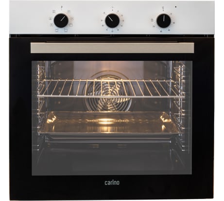 Встраиваемый электрический духовой шкаф Carino 60 см, 7 режимов, 80л, конвекция, двойное стекло, хромированные направляющие, белый CB6EW56070