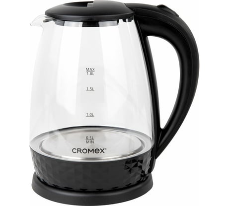 Чайник электрический Cromex KT-308, 1,8л, 1500Вт, стекло, черный 455150