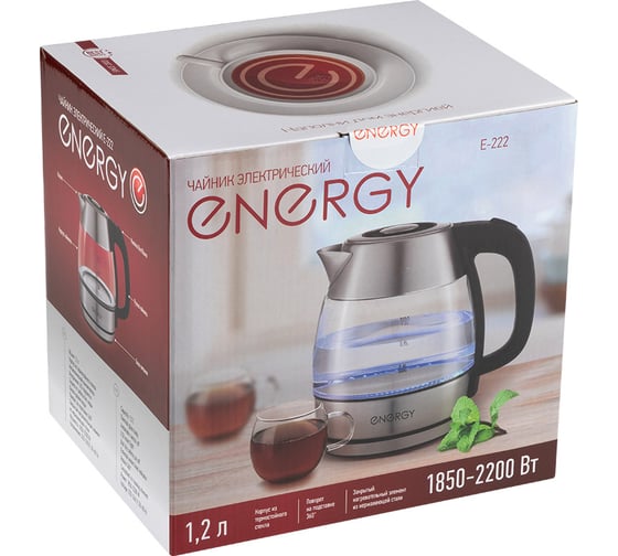 Чайник ENERGY E-222 1.2 л стекло пластик цвет черный 164159