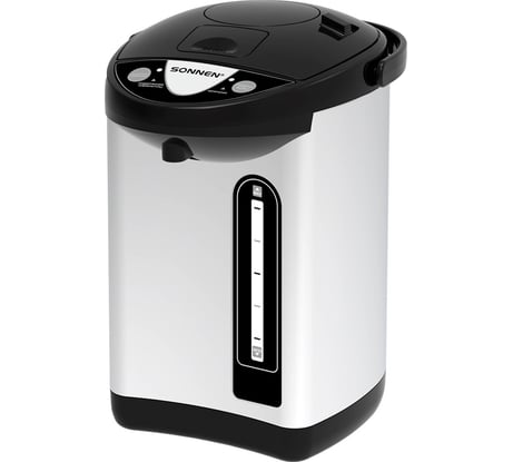 Термопот TP-38, 4л, 900 Вт, 1 темп режим, 3 режима подачи воды, сталь, черный/сереб, SONNEN 456710