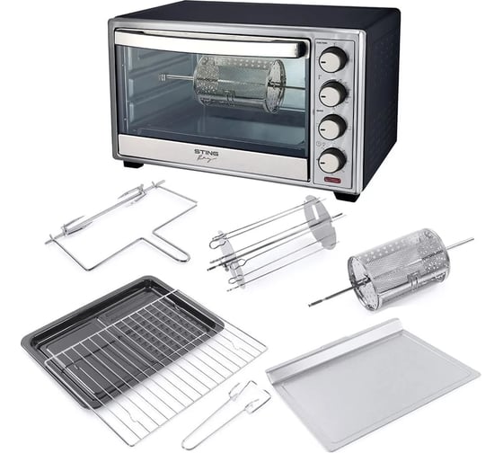 Духовой шкаф (мини-печь) STINGRAY ST-EO123A черный/сталь, 65 л, шашлычница, вертел, аэрофритюрница 42951