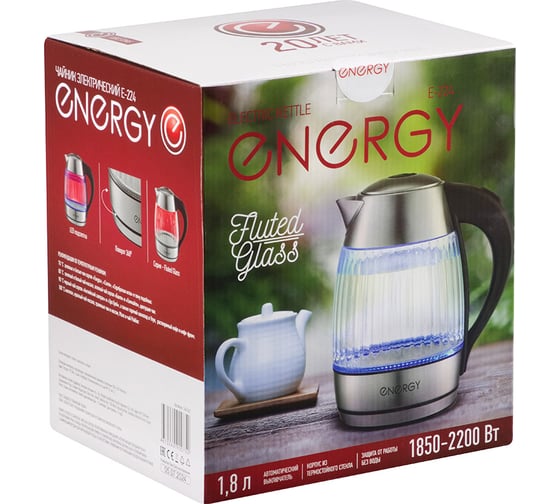 Чайник Energy E-224 1.8 л рифлёное стекло 164162