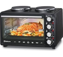 Электрическая духовка Sakura SA-7024HBK 3080 Вт, 23 л, 2 конфорки, чугун, черный РТ-00060167
