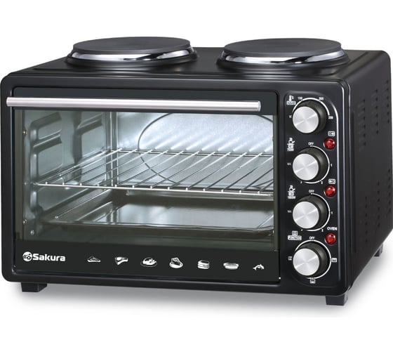 Электрическая духовка Sakura SA-7024HBK 3080 Вт, 23 л, 2 конфорки, чугун, черный РТ-00060167