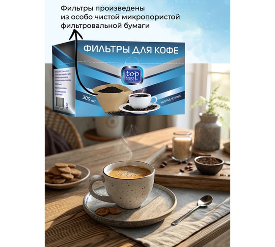 Фильтры для кофе TOP HOUSE неотбеленные, размер 1x4, 300 шт. в коробке 181305