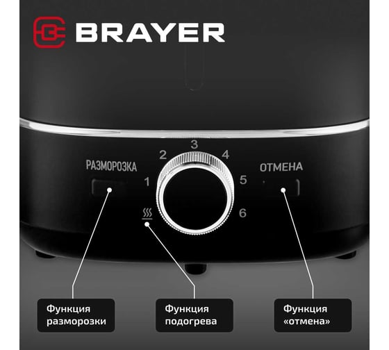 Тостер BRAYER 2118BR 930 Вт, 6 режимов, автоподогрев, разморозка, отмена, автоотключение, 2 тоста BR2118