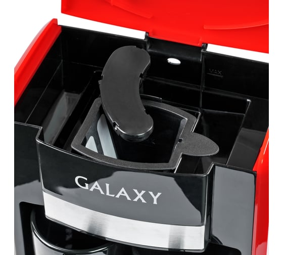 Кофеварка электрическая Galaxy LINE GL 0708, красная, капельная, 750 Вт, 0.3 л, многоразовый съемный фильтр, 2 керамические чашки в комплекте 7010407083