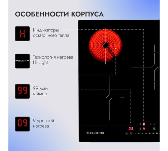 Встраиваемая панель электрическая стеклокерамическая Delvento 45 см V45D29S120