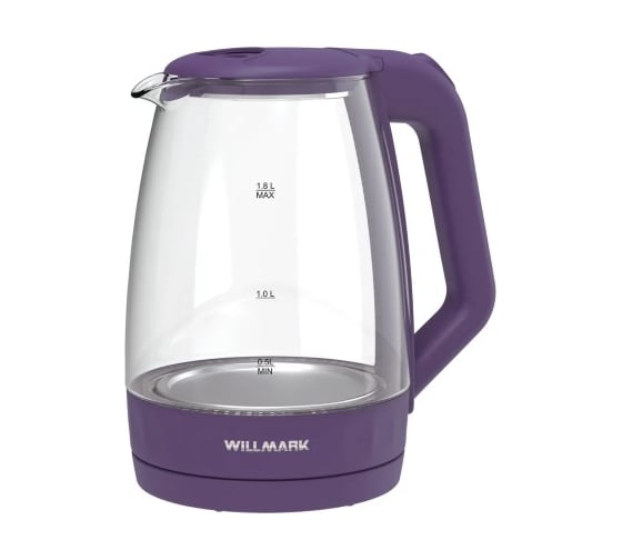 Чайник электрический Willmark WEK-1823G 1.8 л, поворот на 360, термостойкое стекло, световая индикация, 2200 Вт фиолетовый 2001902