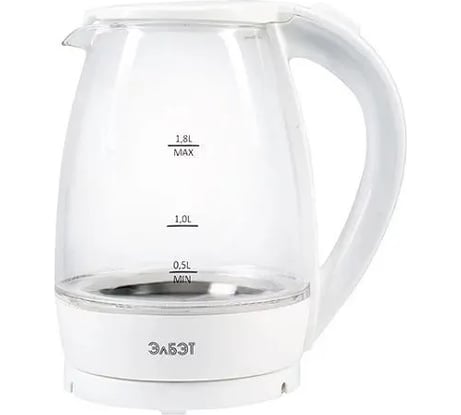 Электрочайник ЕК-1,8-01G elbet (белый) стеклянный
