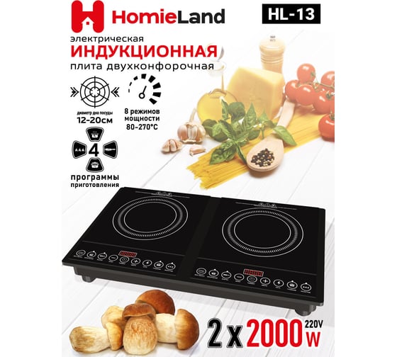 Электрическая индукционная плита HomieLand HL-13 двухконфорочная 00-00016465