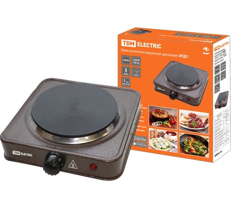 Одноконфорочная электроплитка TDM ЭПД1 230 В, 1 кВт, диск, коричневая SQ2504-0013