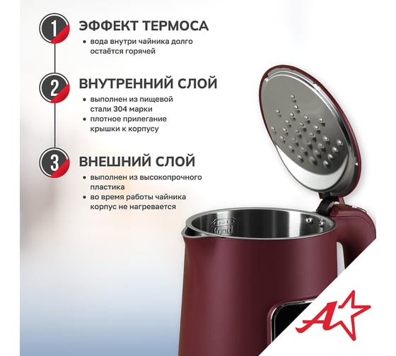 Чайник двухстенный электрический Atlanta ATH-2537 red