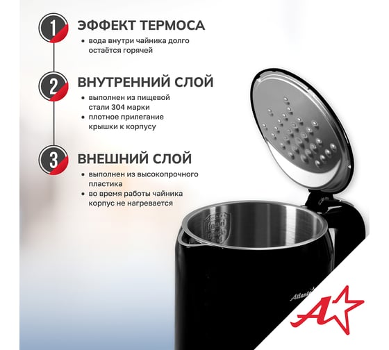 Чайник двухстенный электрический Atlanta ATH-2538 black