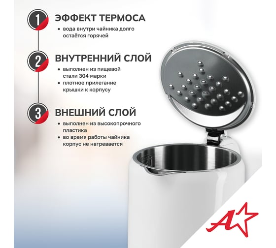 Чайник двухстенный электрический Atlanta ATH-2539 white