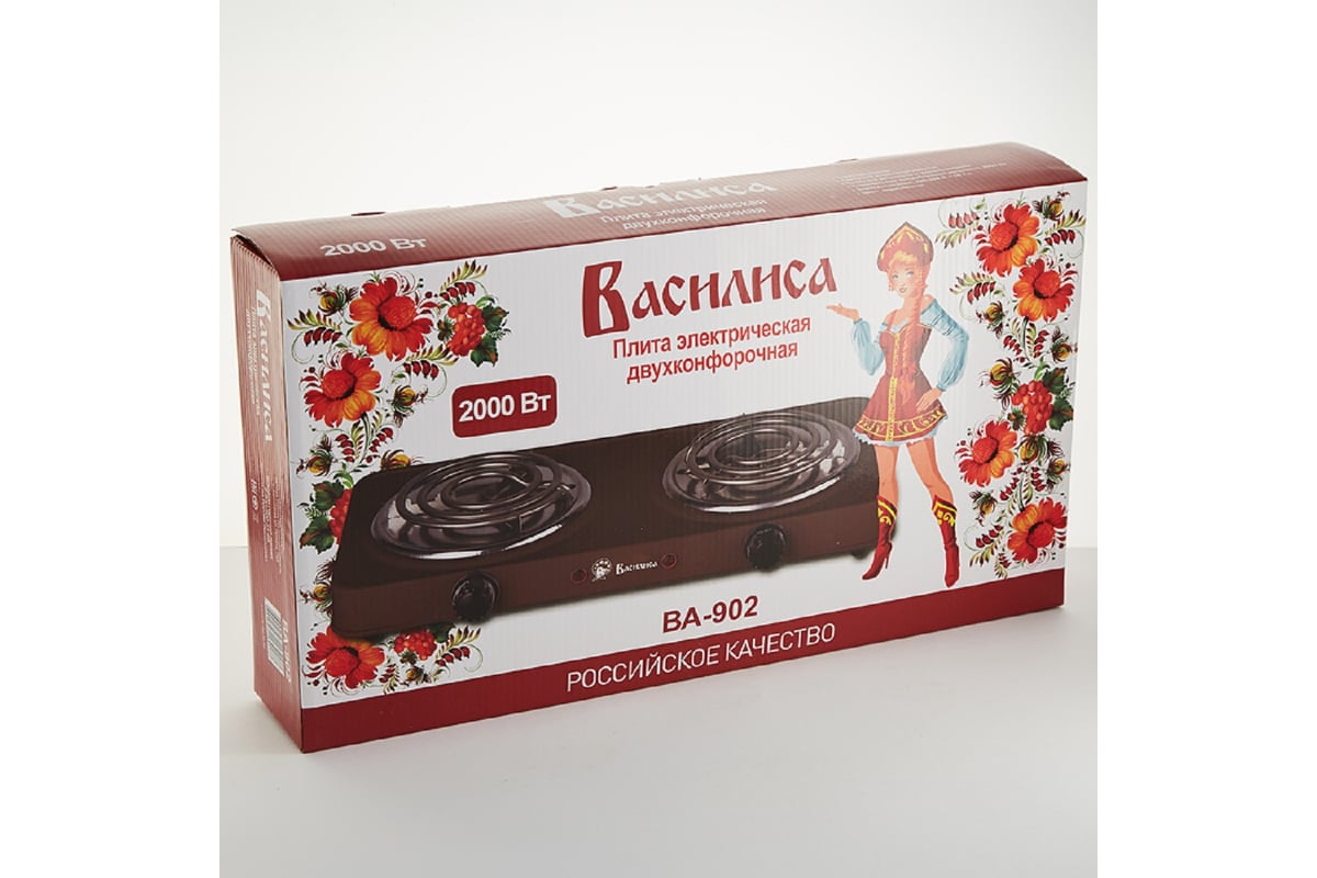 Двухконфорочная электрическая плита ВАСИЛИСА ВА-902 спираль коричневый ...