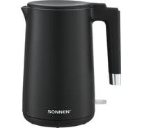 Чайник электрический с двойными стенками KT-8719B, 1,5л, 2200 Вт, черный, SONNEN 454692