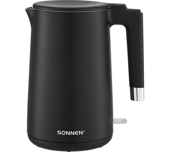 Чайник электрический с двойными стенками KT-8719B, 1,5л, 2200 Вт, черный, SONNEN 454692 1