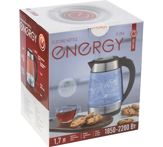 Чайник Energy E-254 1.7 л стекло пластик цвет черный 164134