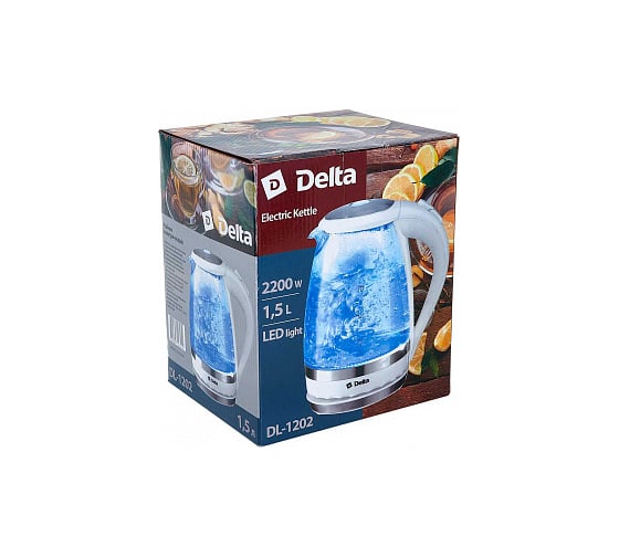Чайник Delta DL-1202 корпус из жаропрочного стекла, белый 2200 Вт, 1.5 л 0R-00001128