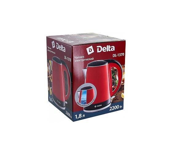 Чайник Delta DL-1370 пластик двойная стенка красный с черным 1.8 л 0R-00005506