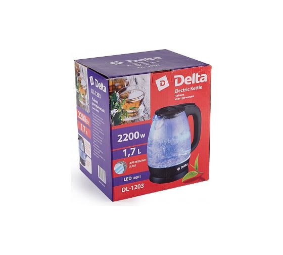 Чайник Delta DL-1203 корпус из жаропрочного стекла, черный 2200 Вт, 1.7 л 0R-00002928