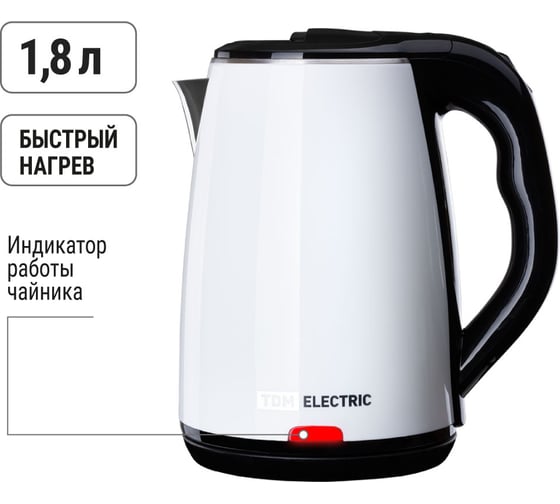 Электрический чайник TDM ELECTRIC Ника 1.8 л, нержавеющая сталь, пластик, 1800 Вт, белый SQ4001-0004