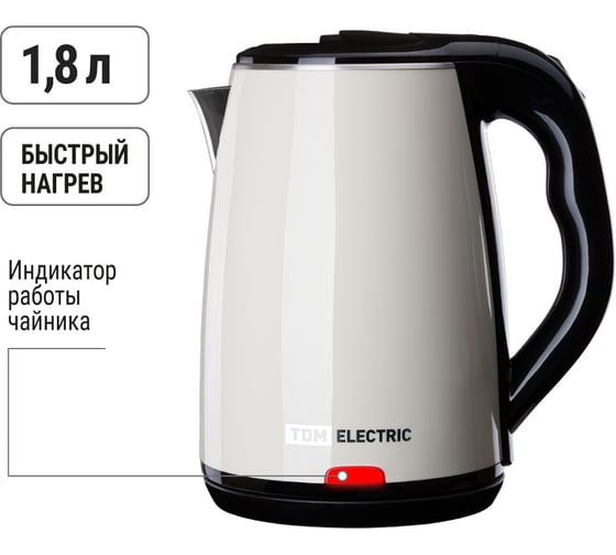 Электрический чайник TDM ELECTRIC Ника 1.8 л, нержавеющая сталь, пластик, 1800 Вт, бежевый SQ4001-0005
