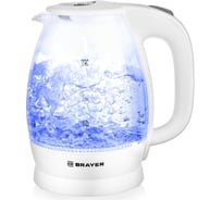 Электрический стеклянный чайник BRAYER 2200 Вт, 1.8 л, высокопрочное стекло, подсветка, автоотключение, моющийся фильтр BR1013WH