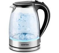 Чайник Centek CT-1009 BLS серебро/черный, стекло, 1.7 л, 2200 Вт, внутренняя LED подсветка, кнопка