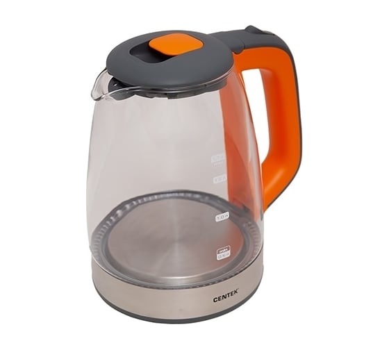Чайник Centek CT-0065 Orange стекло, 1.7 л, 2200 Вт, LED-подсветка, мерная шкала, защита от включения без воды